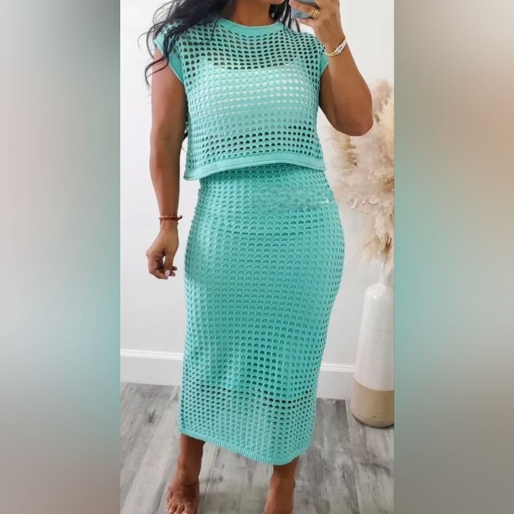 Green Midi Pencil Skirt Set for Cocktail